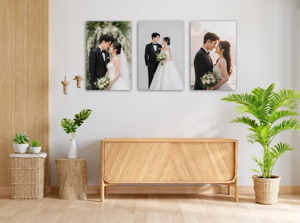 In Tranh Canvas Ảnh Cưới Ghép Bộ 3 Tấm 50x75cm – Tự Thiết Kế Online, Treo Tường Phòng Khách