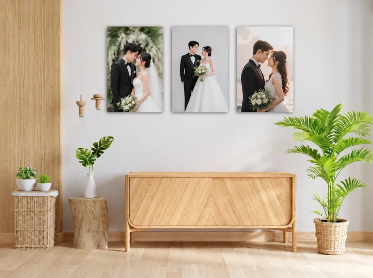 In Tranh Canvas Ảnh Cưới Ghép Bộ 3 Tấm 50x75cm – Tự Thiết Kế Online, Treo Tường Phòng Khách